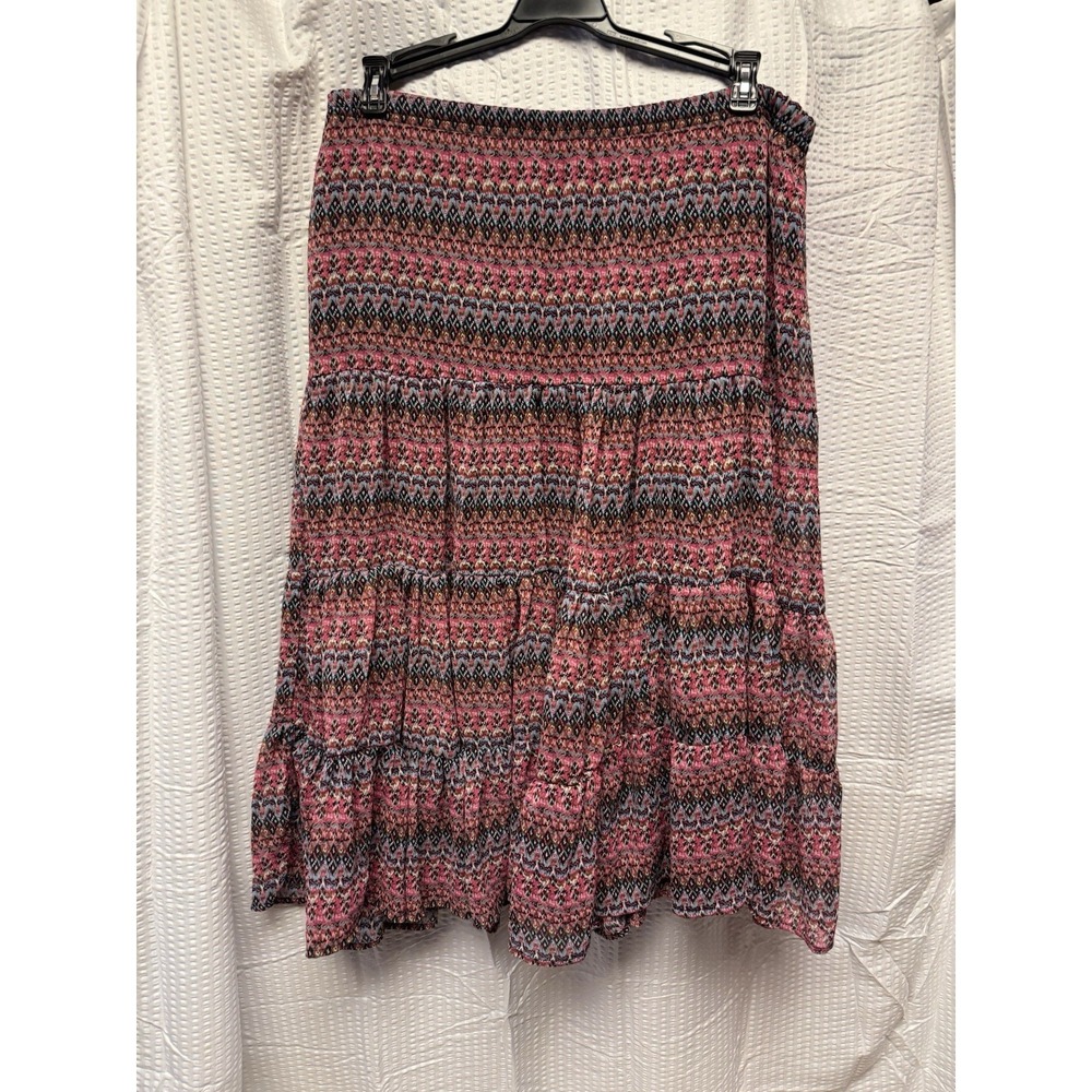 Counterparts Women's Boho Tiered‎ Ruffled Skirt Size PL Elastic Waist Pink Blue